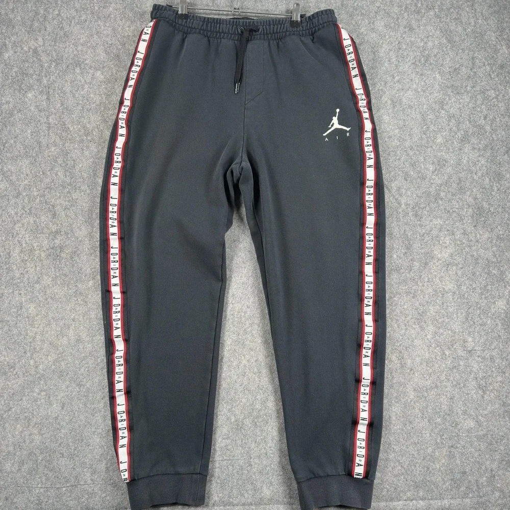 Jordan Air HBR Taped Basketball Pants Fleece Jogger Mens Medium Black AR2250